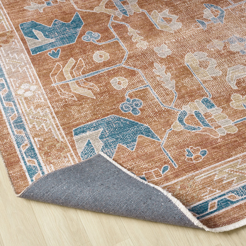 Aldora Spice Red Medallion Power-Loomed Cotton Area Rug, Rectangle 7'6" x 9'6"