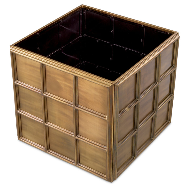 Grid Handmade Metal Planter, Vintage Brass, 28.15" H x 31.1" W x 31.1" D