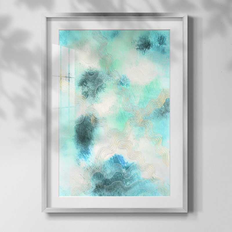 Dwaipayan Blue Shift I, peinture sur toile encadrée, H 20 po x l 16 po, Papier avec cadre argenté, Blanc