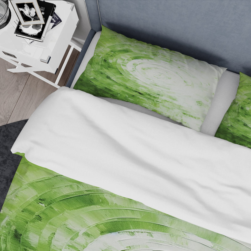 Vert vert blanc sauge - ensemble de housse de couette abstrait - microfibre de polyester