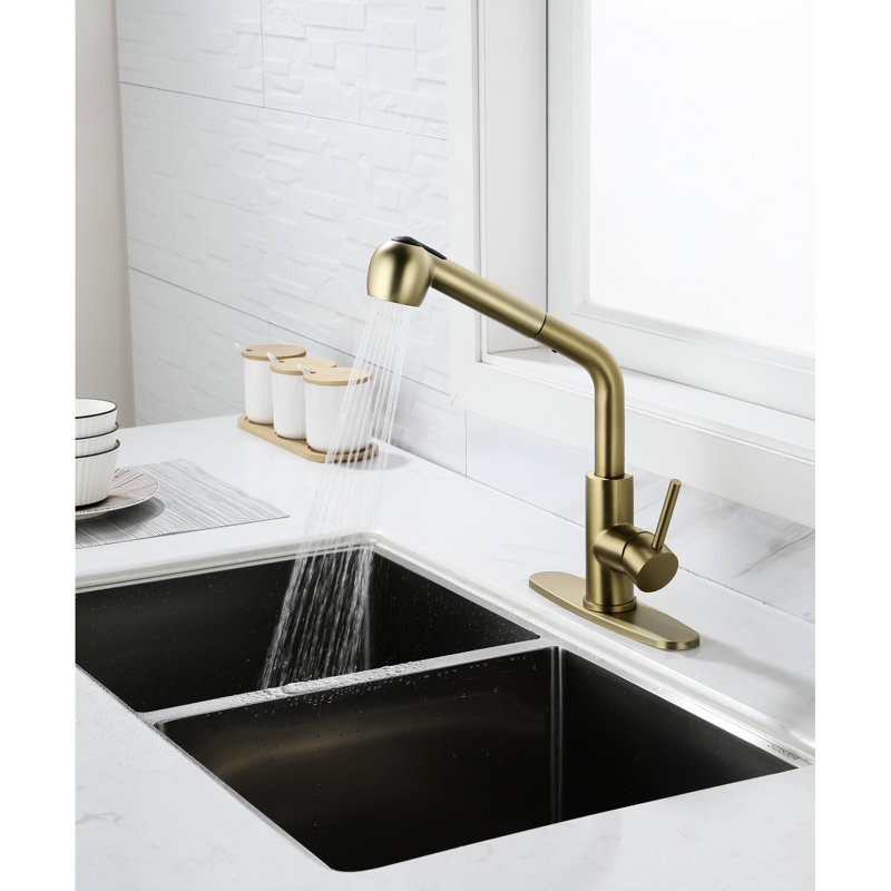 Dual Spray Single Pull-Out Laundry Faucet In Spot Gold Stainless, 360 Rotating High Nozzle, Simple Temperature And Flow Adjustment, Corrosion Surface Function Sink Water Easy To , Rust Design