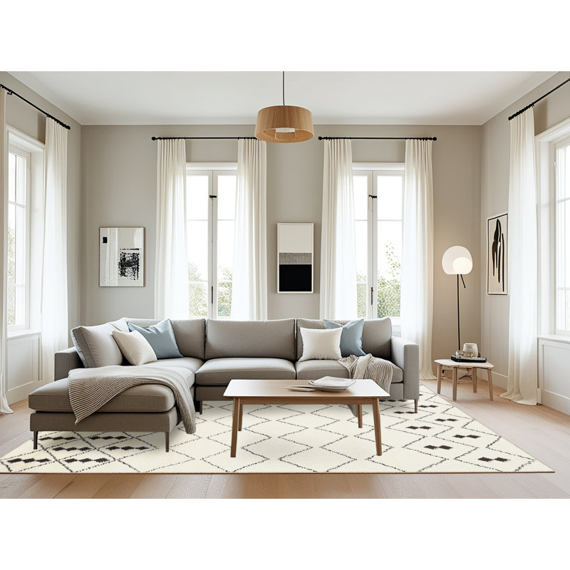 Tapis contemporain beige / noir, Rectangle 8 pi x 12 pi