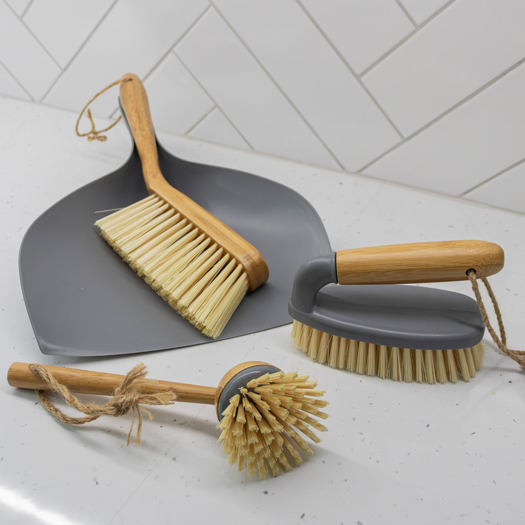 Bamboo Cleaning Essentials, Dustpan, Scrubbing Dish Brush