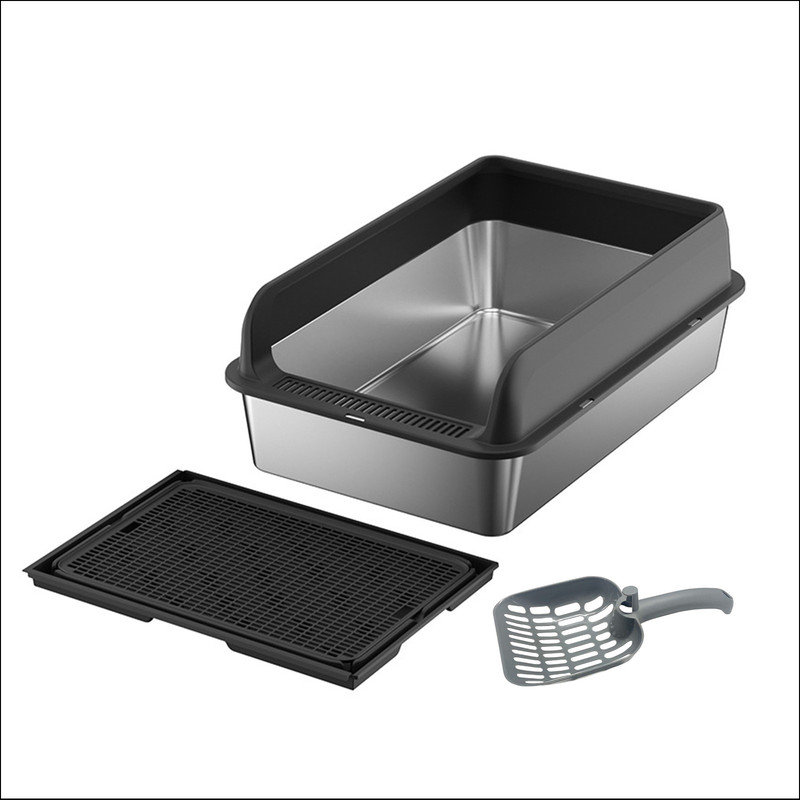 Stainless Steel Cat Litter Box with Lid Large Litter Box for Big Cats Non-Stick Stainless Steel Cat Boxes High Sides, Kitten Metal Boxes, Anti-Leakage, Easy to Clean