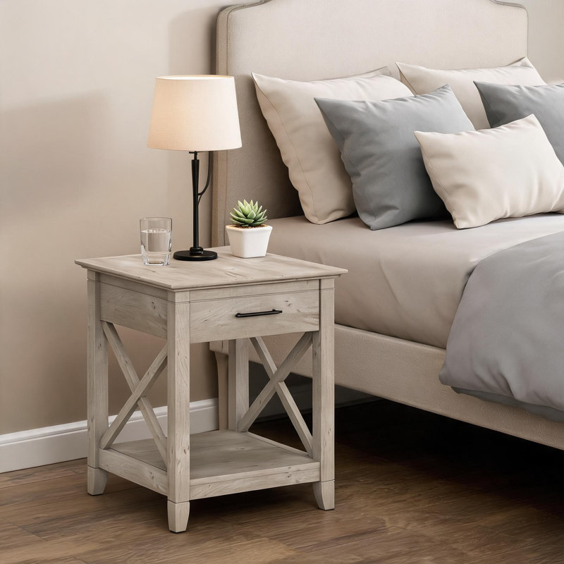 Table d'appoint avec rangement en frêne lavé avec tiroir, convient à la chambre à coucher et au salon, simple et pratique