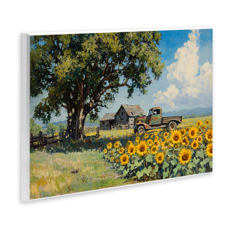 «Sunflower Pickup» par Old Barn, plaque murale, design par Franklyn Gregory, 13 x 19