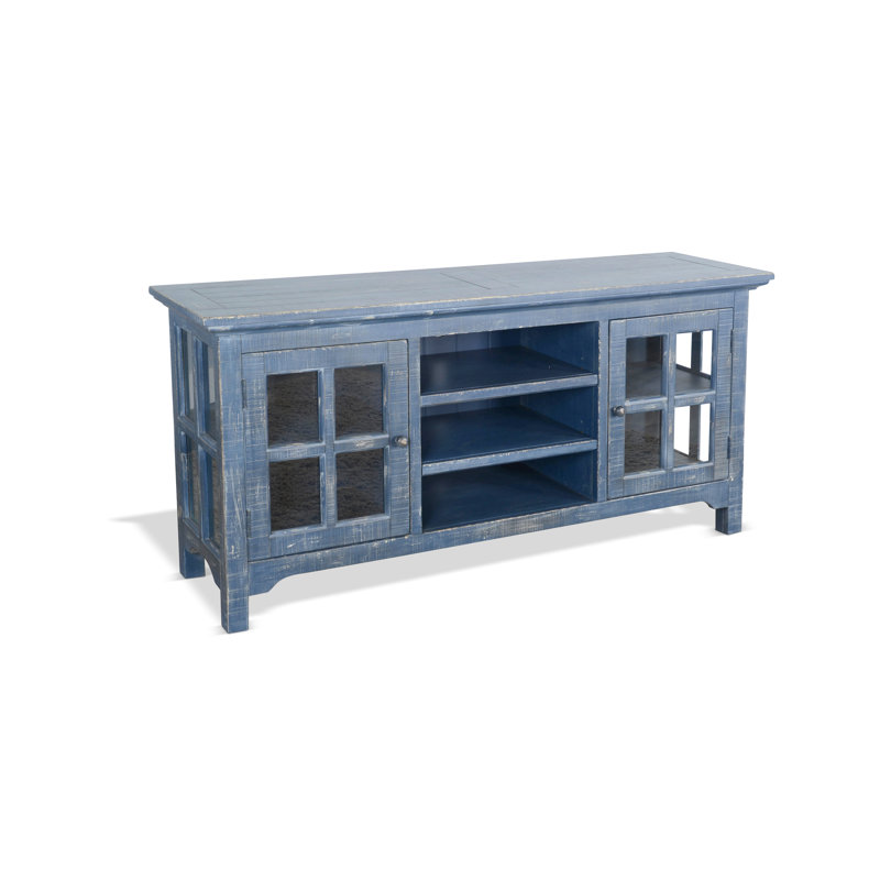 Crédence de rangement en bois massif Brijette, Bleu