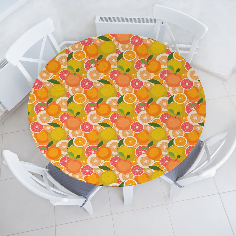 Winston Porter Tangerine Fitted Round Tablecloth Diameter Multicolor, 47.24" Round