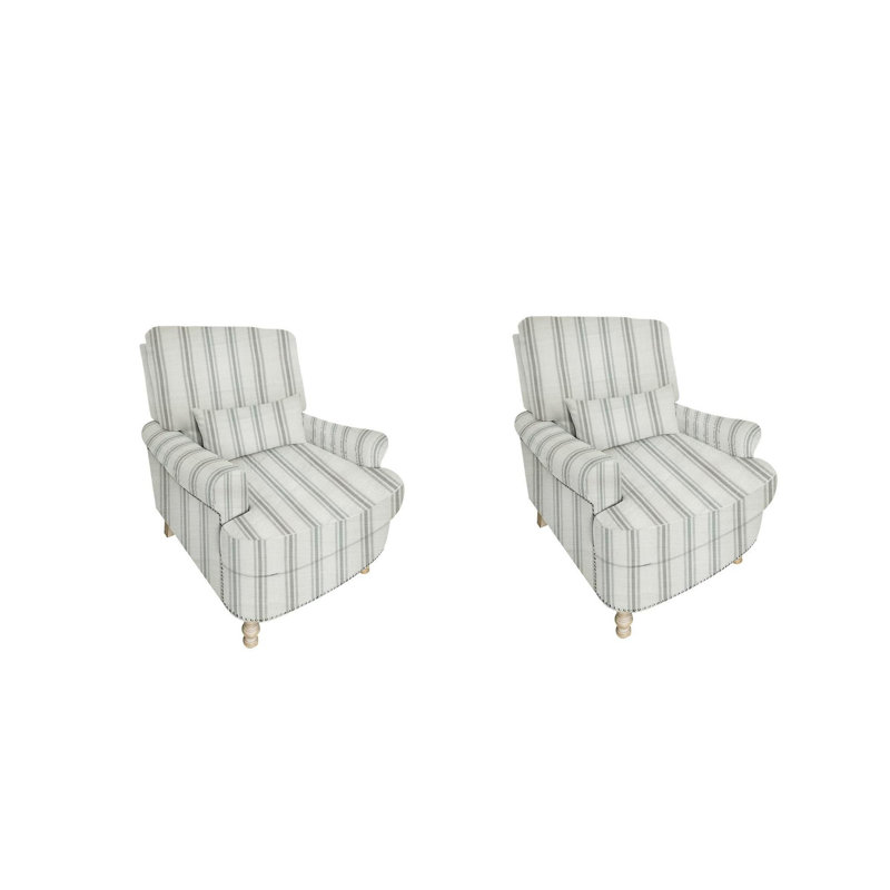 Fauteuil d'appoint rembourré en bois massif de 32 po de largeur avec coussin lombaire et pieds (ensemble de 2), Beige
