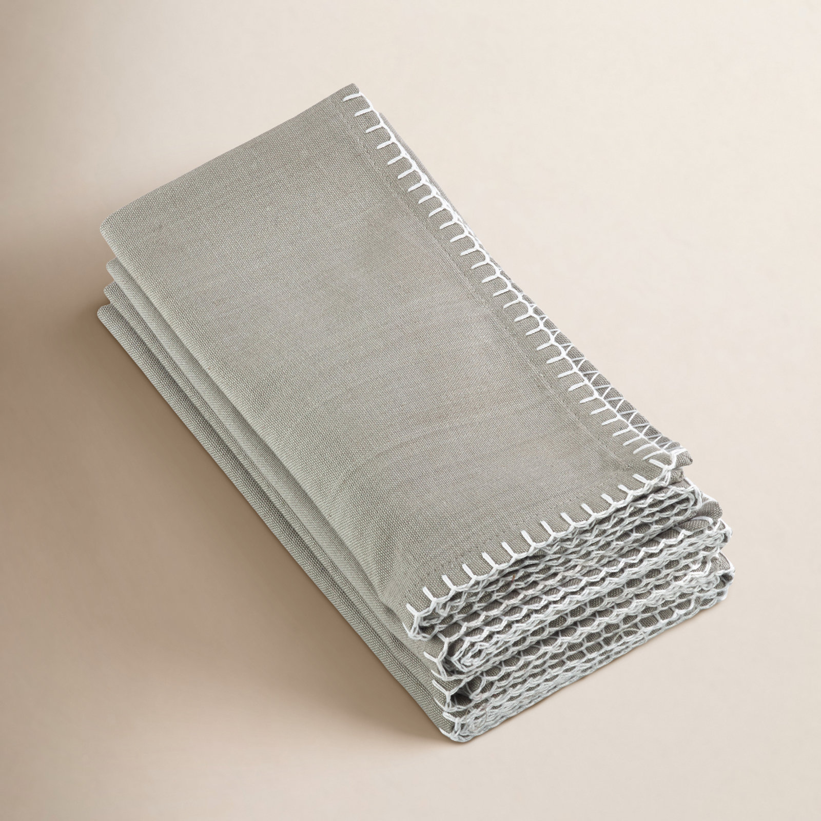 Ivara Whip Stitched Design 20" Cotton Napkin, Gray