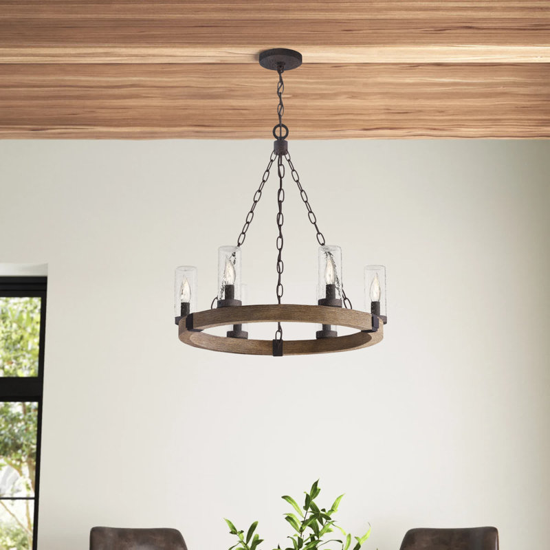 Sawyer 6 - Light Unique / Statement Wagon Wheel Chandelier, Sequoia
