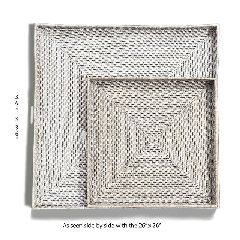Rattan Tray, White Wash, 2" H x 36" W x 36" D