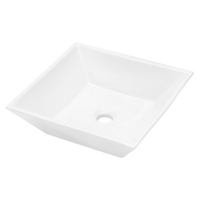 16" x 16" Square Bathroom Sink White Ceramic Bathroom Vessel Sink Above Counter Ceramic Vessel Sink