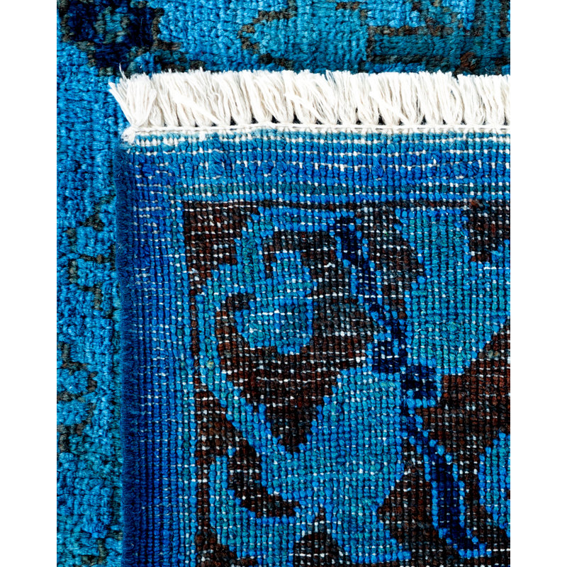 Hand Knotted Wool Contemporary Overdyed Blue Area Rug 9' 1" x 11' 10"
