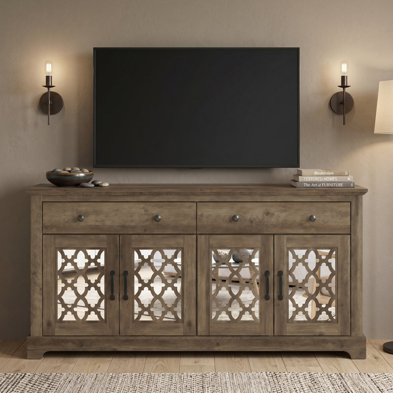 Blaire 57.8'' W 4 Door Sideboard with Drawer and Adjustable Shelves, Moorish, Knotty Oak