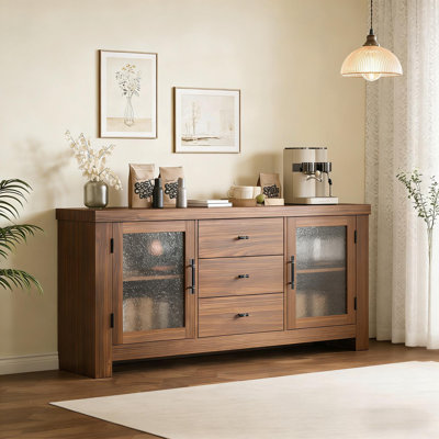 Buffet 54,4 po avec 2 portes en verre et 3 tiroirs pour le salon et la salle à manger