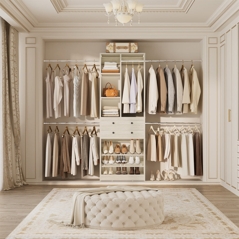 Système d'organisation en bois 28 po avec tiroirs et tablettes, système de rangement pour garde-robe, Chêne blanchi