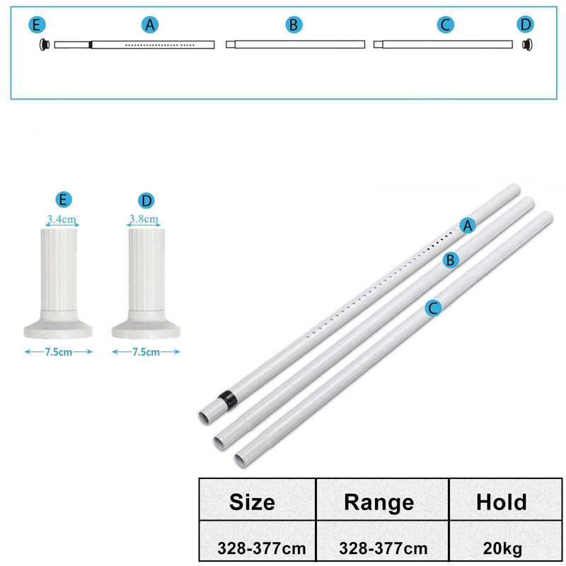 Tension Curtain Rod, 7.50cm H x 377cm W x 7.50cm D, White