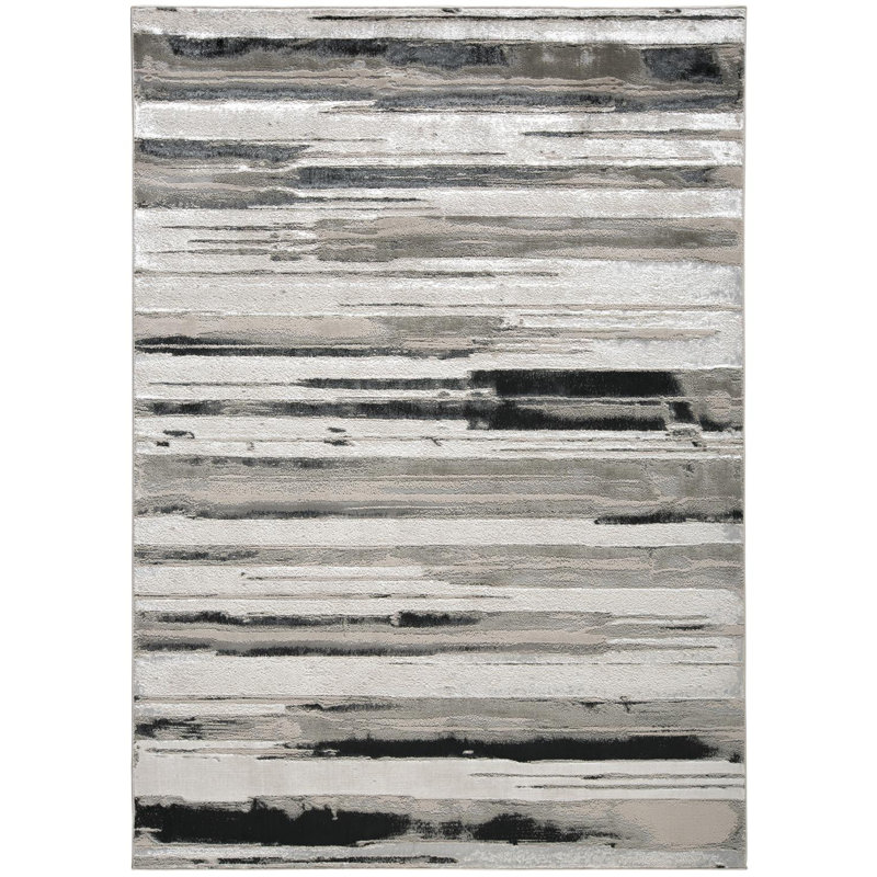Tapis argenté / noir / gris argenté / noir Devia, Rectangle 12 pi x 15 pi
