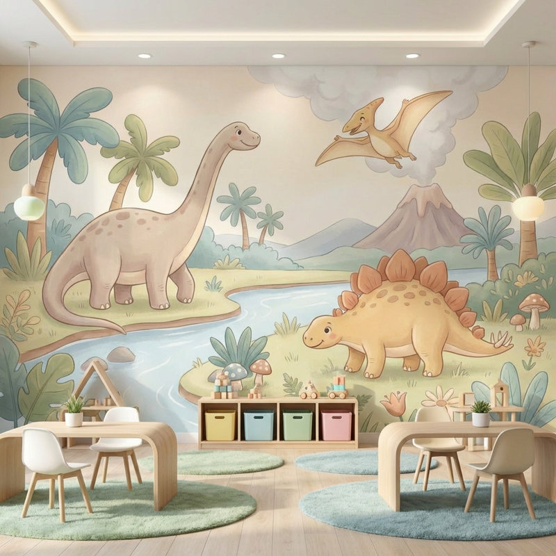 Papier peint dinosaures, Non tissé non collé, 200 po x 120 po
