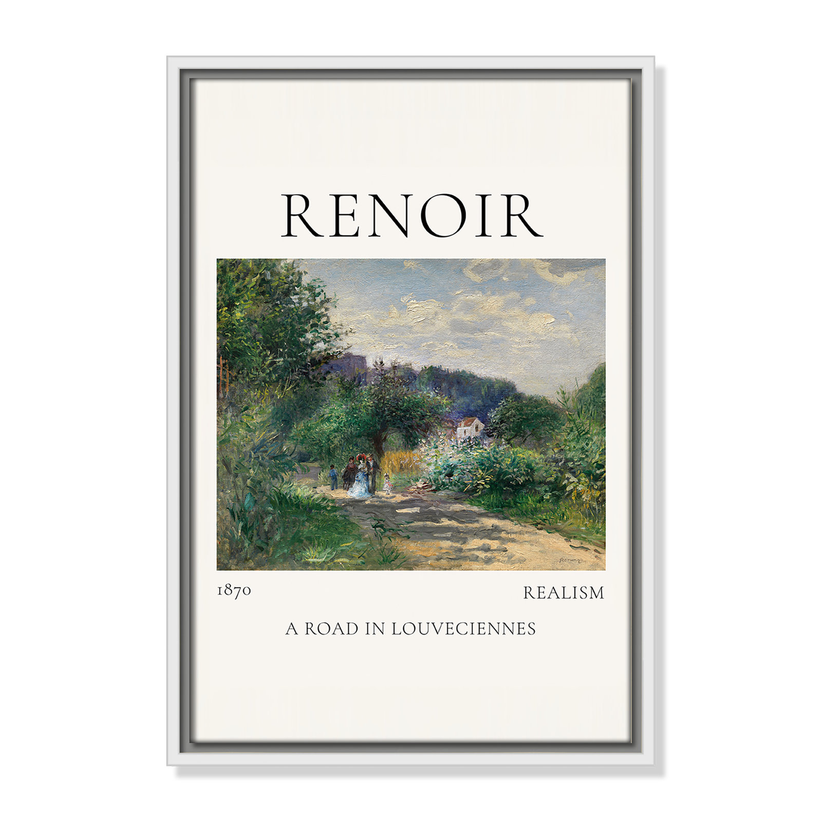 Old Masters Collection " A Road In Louveciennes " by Auguste Renoir, No, 19.5" H x 13.5" W x 2" D, White Floater Frame