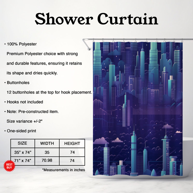 Rideau de douche Radiant Futur - Premium, H 74 po x l 71 po