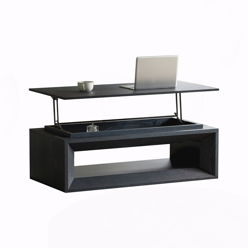 Table basse à plateau relevable avec rangement et hauteur réglable, Noir