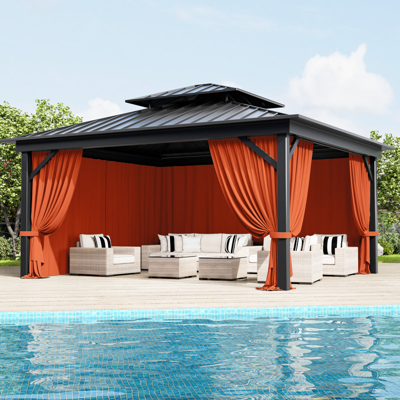 Rideaux à 4 panneaux latéraux pour pavillon de jardin, seulement rideaux, H 78,74 po x l 144 po x P 120 po, Orange