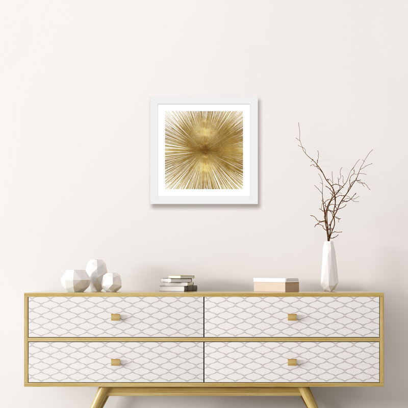 «Radiant Gold» par Abby Young - impression d'art graphique, H 24 po x l 24 po x p 1 po, Papier encadré blanc