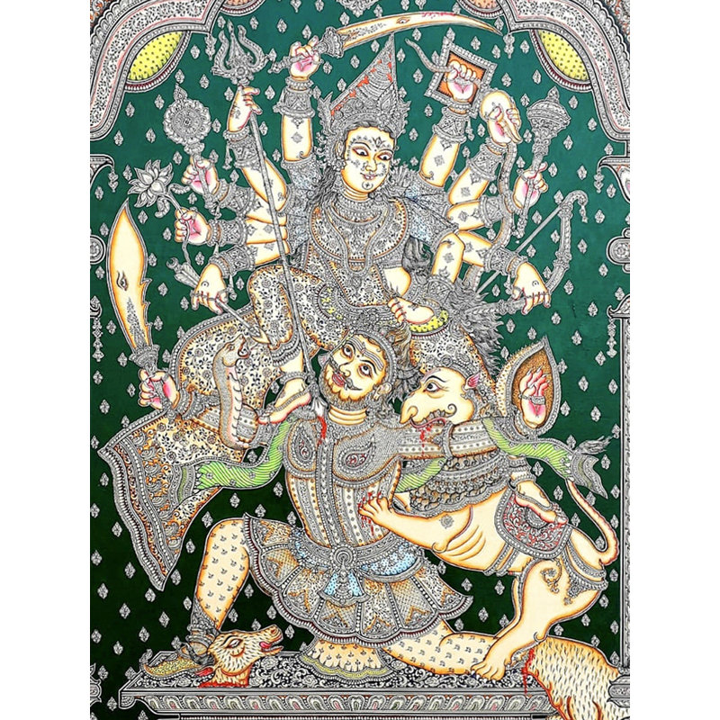 Devi Durga tuant la peinture de Mahishasura Patachitra | Décoration murale
