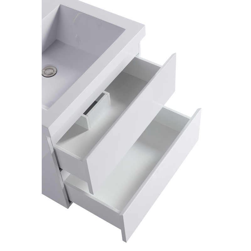 24-Inch White Plywood Wall-Mount Vanity with Resin Countertop