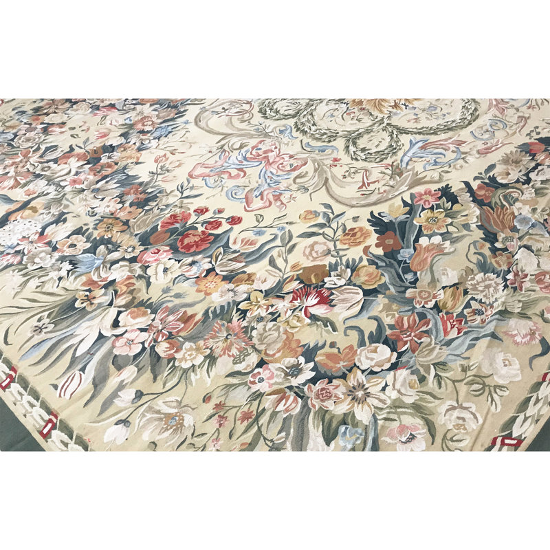 Hand-Knotted High-Quality Beige and Blue Area Rug