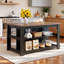Îlot de cuisine de 140 cm avec étagères de rangement ouvertes, table de bar haute noire et brune avec sièges pour cuisine et salle à manger
