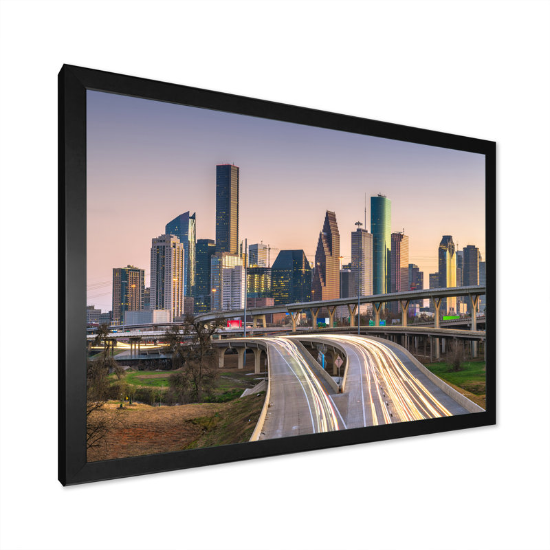 «Houston Texas Skyline - Cityscapes», reproduction d'art sur toile, Cadre photo noir simple, H 30 po x l 40 po x P 1,5 po