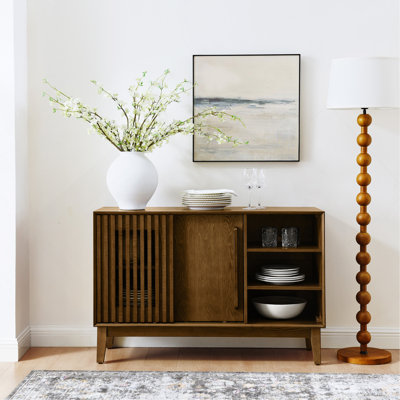 Buffet de 47,3 po avec rangement, buffet cannelé de ferme avec 2 portes et pieds en bois massif, meuble télé, meuble de rangement pour la cuisine, la salle à manger, le vestibule, le couloir, le noyer