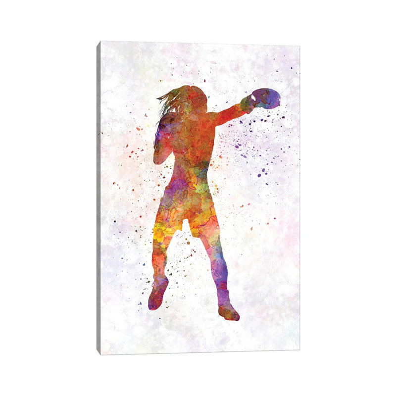 Woman Boxer Boxing Kickboxing Silhouette Isolated IIII by Paul Rommer - Wrapped Canvas Painting, 101.6 cm H x 66.04 cm W