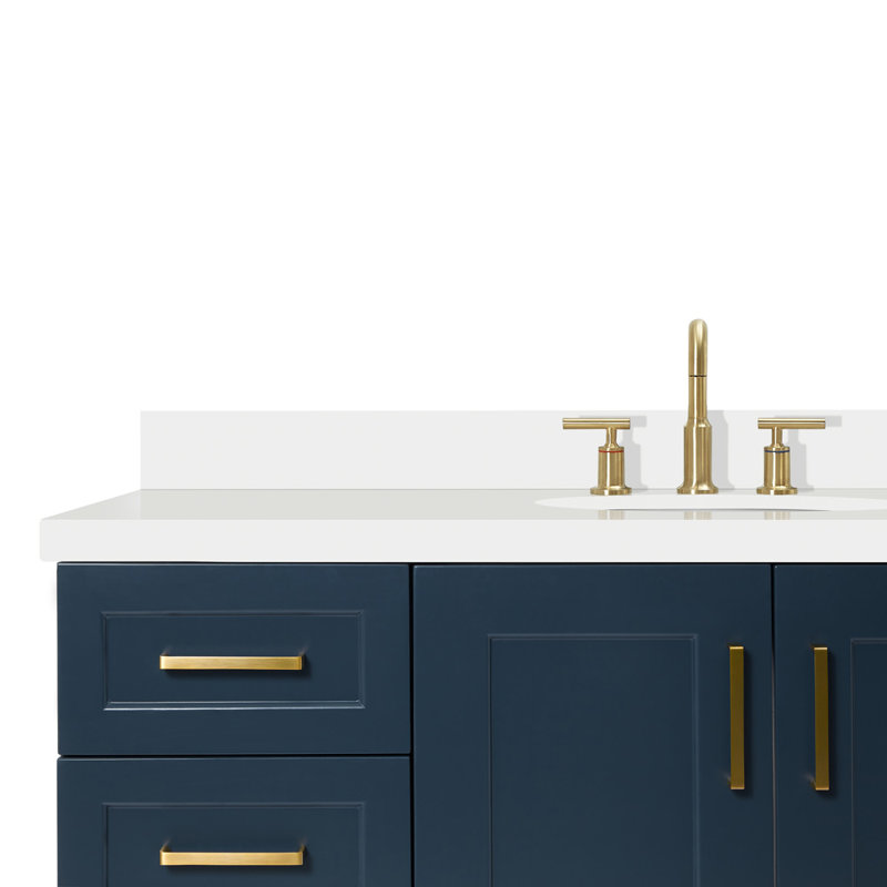 61 IN.  Single Bathroom Vanity, Oval, Midnight Blue, White Quartz