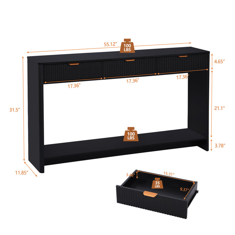 Console Mukades, Noir, H 31,49 po x l 55,12 po x P 11,85 po