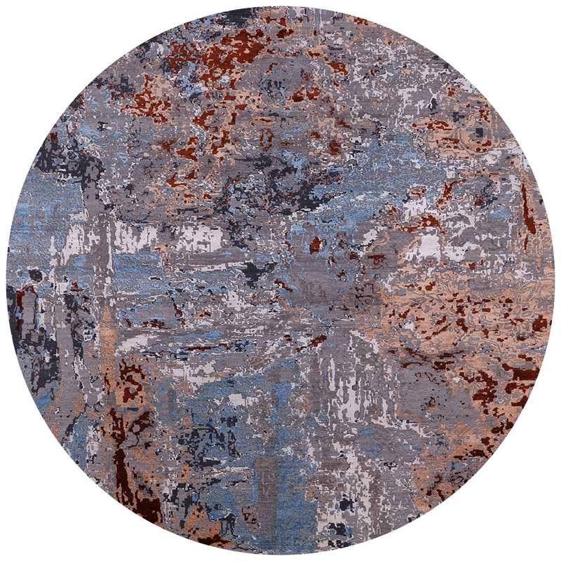 Tapis abstrait gris, Rond 8 pi