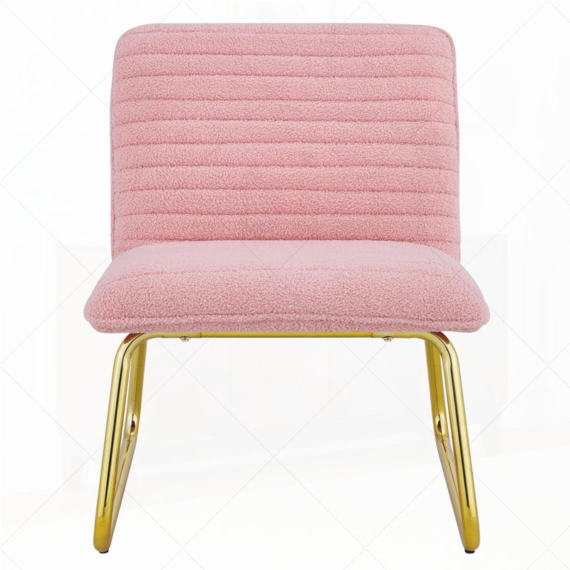 Modern Minimalist Single Person Sofa Chair With Golden Metal Legs. Suitable For Living Room, Pink Plush