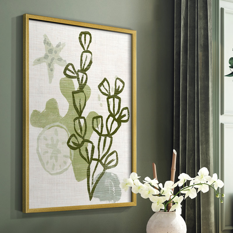 Coral Blockprint I, reproduction encadrée - bois massif, Or, H 10 po x l 8 po