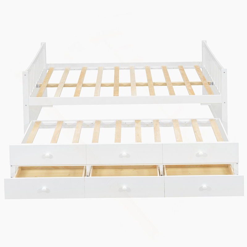 Lit plateforme avec lit gigogne et tiroirs, Blanc