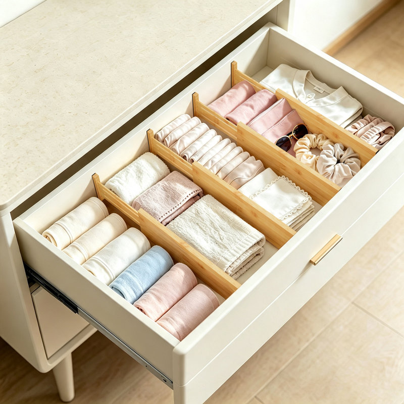  Ensemble de 4 séparateurs de tiroirs en bambou, organisateurs de tiroirs extensibles réglables pour le rangement des vêtements et des commodes