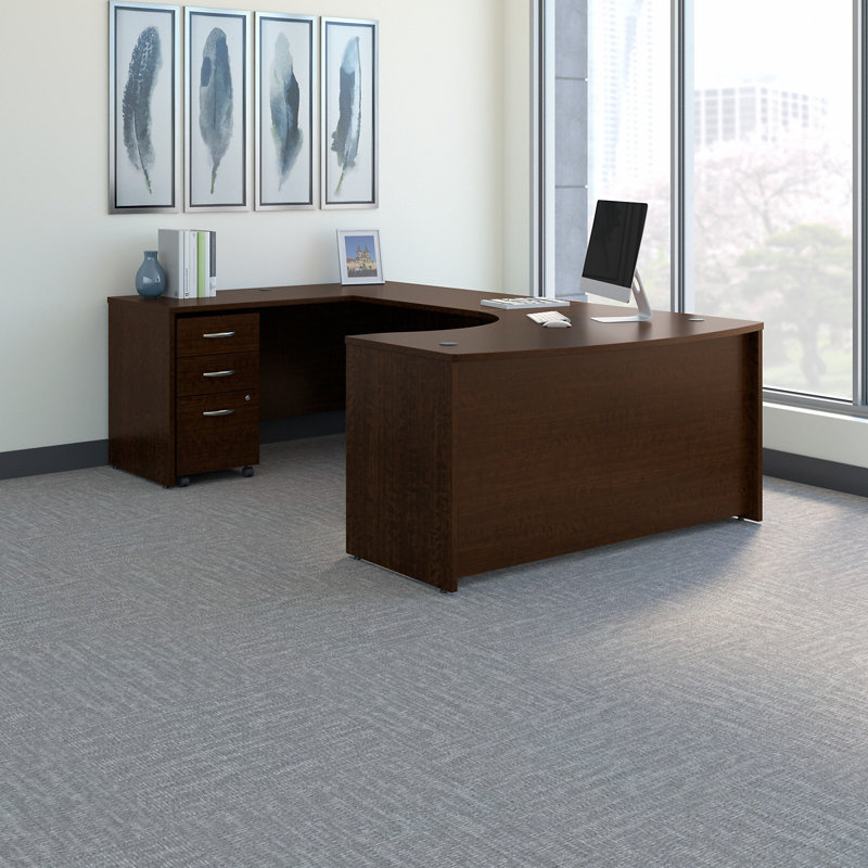 Series C 60W Left Handed Bow Front U Shaped Desk with Mobile File Cabinet, Mocha Cherry