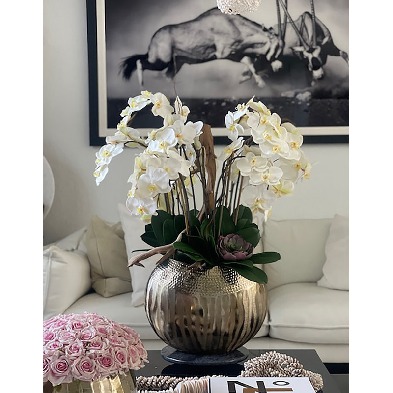 Olympian Phalaenopsis Orchids Centerpiece in Planter, Pink, Gold