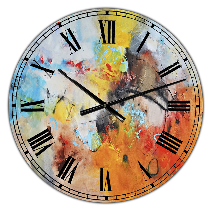 Horloge murale moderne bleue et jaune Spatters II, Surdimensionné