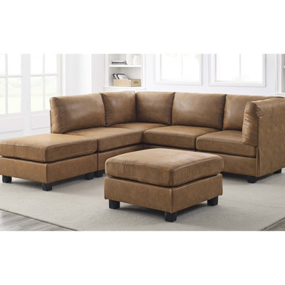 Canapé modulaire en similicuir à 6 places avec coussins amovibles, profondeur 120 po, largeur 60 po, hauteur 34,5 po, poids de 248 lb, configuration personnalisée, pieds modulaires en plastique, poids