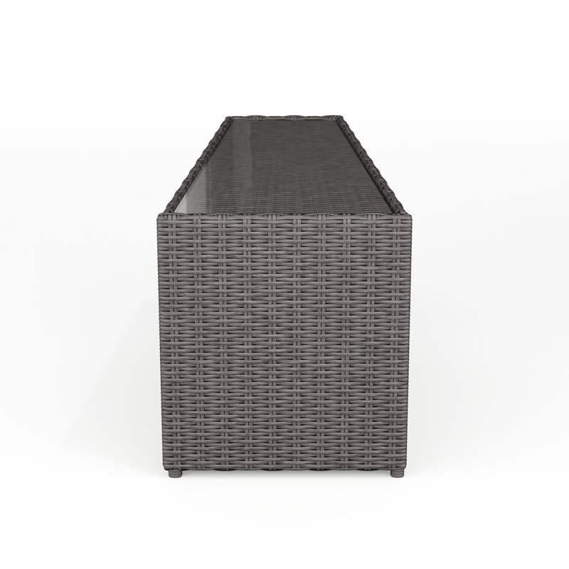 Martha Stewart Bedford Outdoor Rattan Wicker Patio Side Table With Inset Tempered Glass Top, Gray