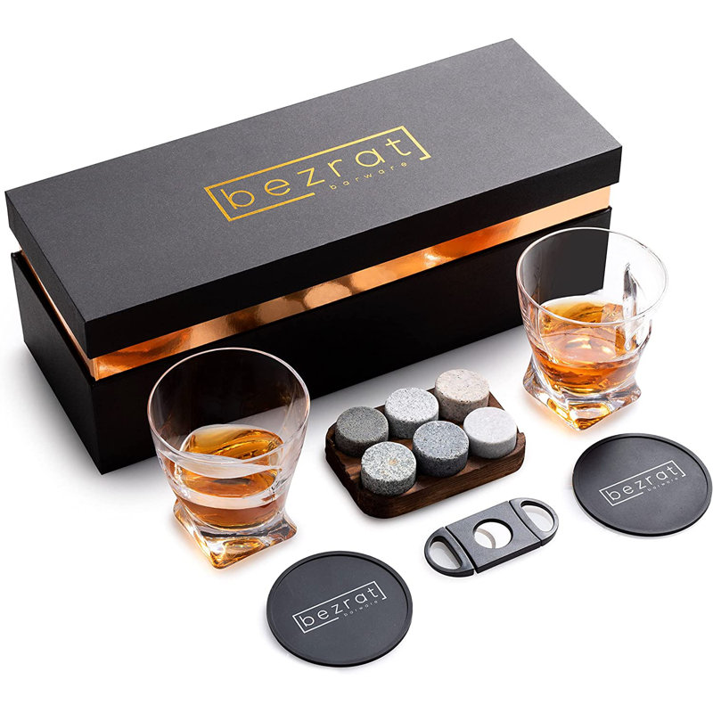 10oz Clear Glass Whiskey and Cigar Holder Set