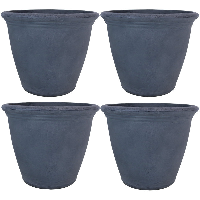 Kristie Round Gray Polyresin Outdoor Planter Pot with a Weather-Resistant Finish - Set of 4, Set of 4